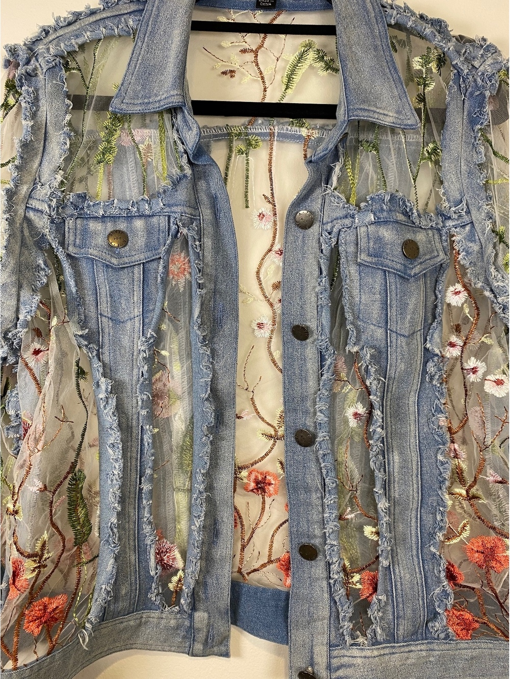 A.Z.I Embroidered Sheer Mesh and Denim Jacket Medium - Picture 2 of 6